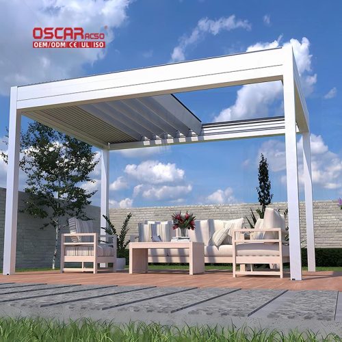 Aluminum Roof Sun Shading and Ventilation Smart Adjustable Bioclimatic Structure Garden Patio and Poolside Retractable Pergola