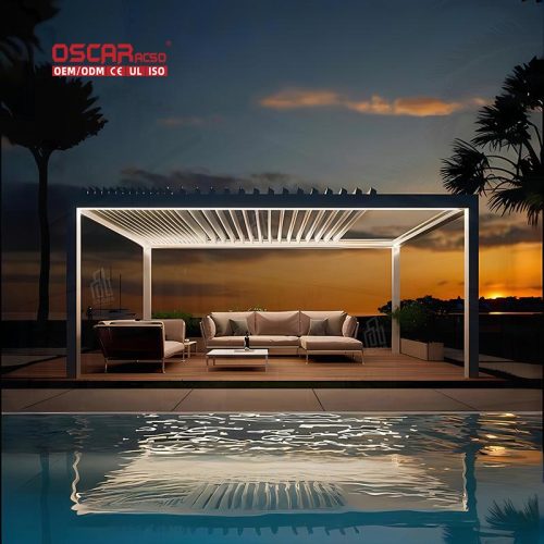Waterproof Motorized Aluminium Louvres Outdoor Sun Awning Garden Patio Balcony Bioclimatic Outdoor Roof Retractable Pergola