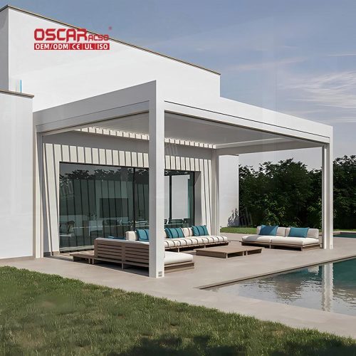 Sunshade with Aluminium Blades Ideal Gardens Patios and Backyards European Style Electric Louvered Roof Retractable Pergola