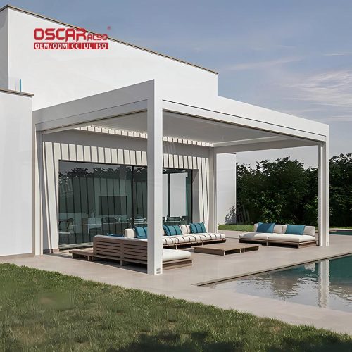Waterproof Motorized Outdoor Aluminium Louvres Bioclimatic Pergola Garden Patio Balcony Sun Awning Retractable Pergola