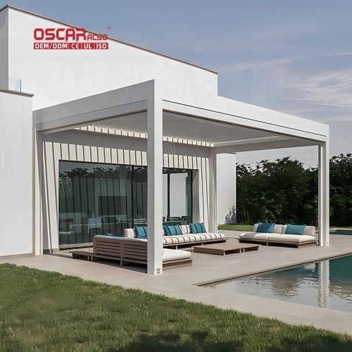 Motorized Waterproof Aluminium Louvre Outdoor Garden Gazebo Patio Backyard Poolside Retractable Pergola