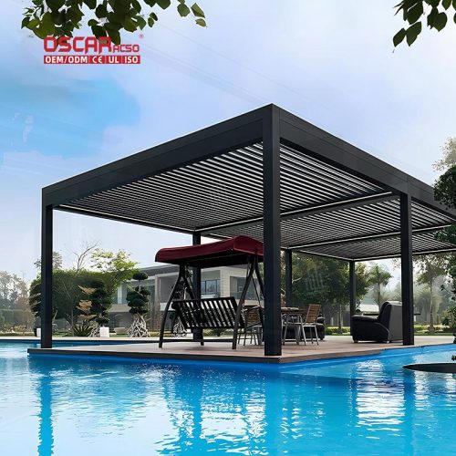 Waterproof Motorized Aluminium Louvre Verandah Cover Patio Commercial Outdoor Spaces Retractable Pergola