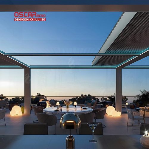 Waterproof Motorized Aluminium Louvres Outdoor Sun Awning Patio Garden Balcony Bioclimatic Roof Retractable Pergola