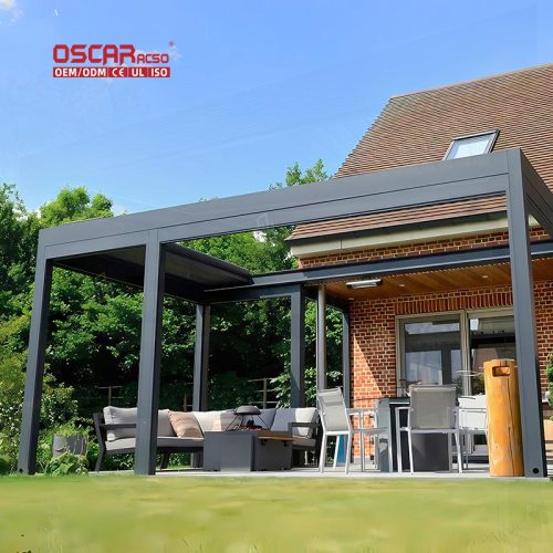 Modern Design Bioclimatic Waterproof Outdoor Aluminium Electric Louvered Awning Cover Patio Garden Poolside Retractable Pergola