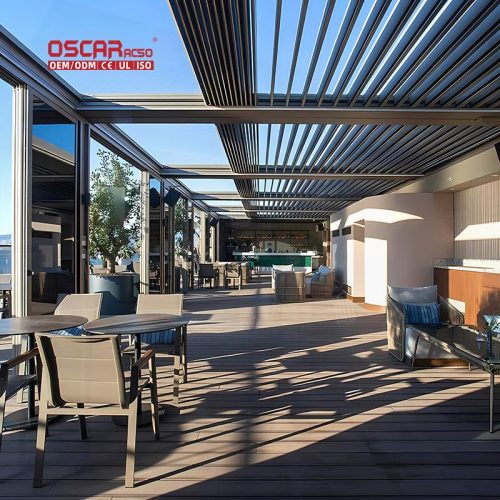 Automatic Waterproof Outdoor Aluminium Louvered Cover Hotel Courtyard Garden Balcony Retractable Pergola