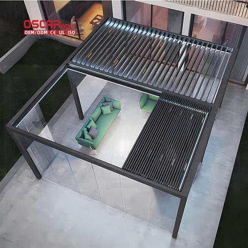 Rain Protection Adjustable Aluminum Louvered Outdoor Roofs and Shades Garden Patio Poolside Retractable Pergola