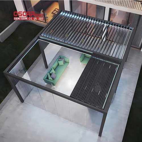 New Outdoor Snow Terrace Waterproof Aluminium Motorised Louvre Roof Pergola Garden Patio Balcony Retractable Pergola