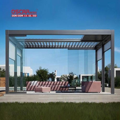 Motorized Adjustable Waterproof Aluminum Outdoor Patio Louvered Canopy Garden Backyard Poolside Retractable Pergola