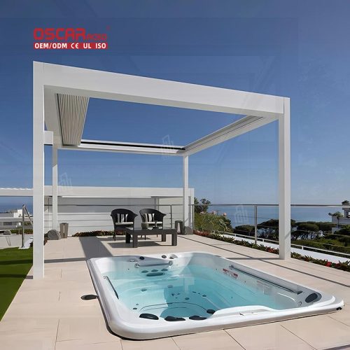 Motorized Waterproof Aluminum Pergola Sets with Zipper Screen Bioclimatic Outdoor Patio Garden Backyard Retractable Pergola