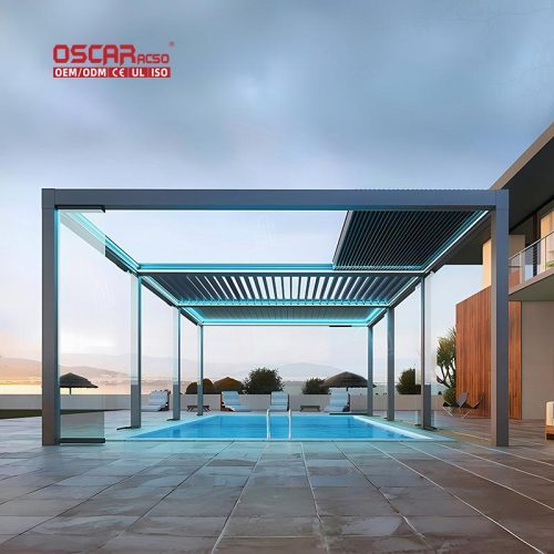 5X5M Motorized Waterproof Automatic Louvers Outdoor Shading Patio Relaxing Backyard Pergola Kits Retractable Pergola