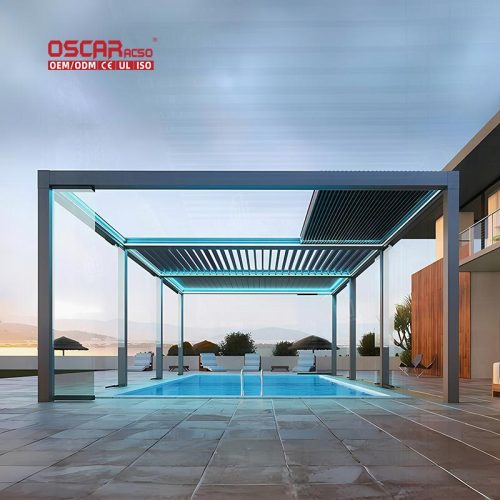 Waterproof Motorized Louvered Roof Garden Patio Balcony Bioclimatic System Retractable Pergola