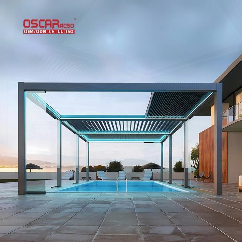 Motorized Electric Opening Closing Bioclimatic Louvered Outdoor Aluminum Pergola Garden Patio Backyard Retractable Pergola