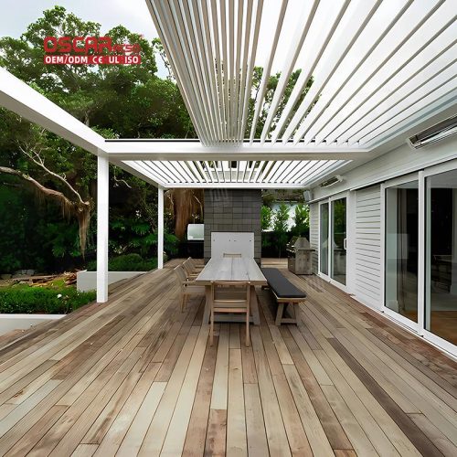 Waterproof Louvered Outdoor Patio Shade Structure Backyard and Poolside Aluminum Metal Frame Retractable Pergola