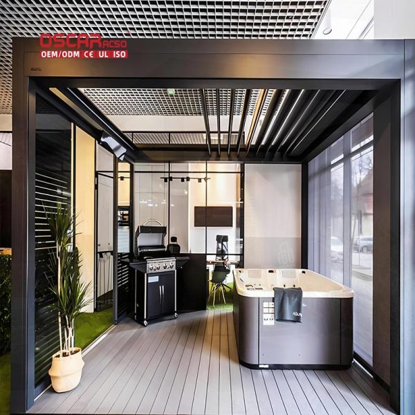 Outdoor Adjustable Patio Roof Louvers with Ventilation Function Garden Terrace Balcony Canopy Systems Retractable Pergola