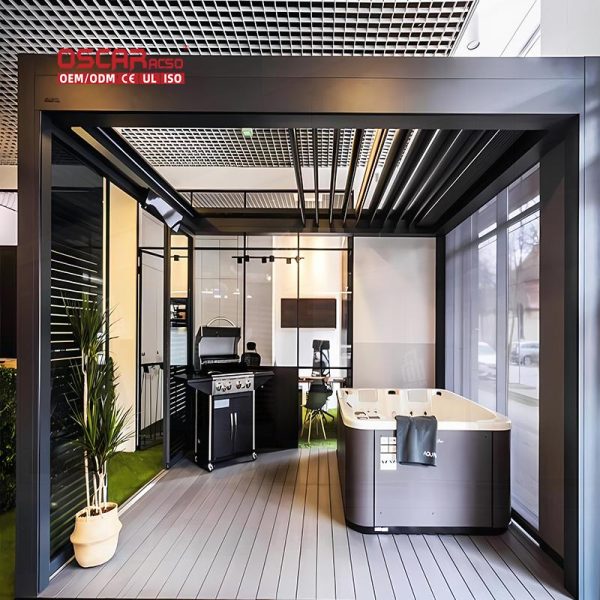 Waterproof Breathable Opening Roof Aluminium Bioclimatic Louvered Pergola Patio Balcony Backyard Retractable Pergola