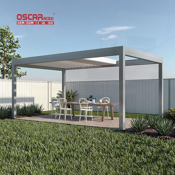 Customizable Outdoor Sun Shade Motorized Louvered Metal Canopy Garden Patio Backyard Retractable Pergola