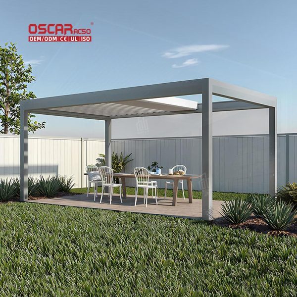 Outdoor Metal Louvered Bioclimatic Pergola Kit Garden Patio Balcony with Adjustable Roof and Ventilation Retractable Pergola