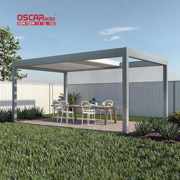 Aluminium Patio Cover with Motorized Function Modern Louver Roof Garden Balcony Poolside Customizable Design Retractable Pergola
