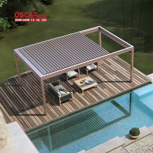 Louvre Aluminium Structure with Led Lighting Garden Patio Balcony Adjustable Ventilation Stylish Design Retractable Pergola