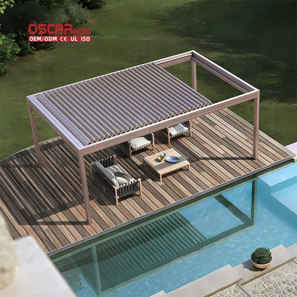 Automatic Retractable Sliding Outdoor Waterproof Aluminum Pergola with Shutter Roof Garden Patio Backyard Retractable Pergola