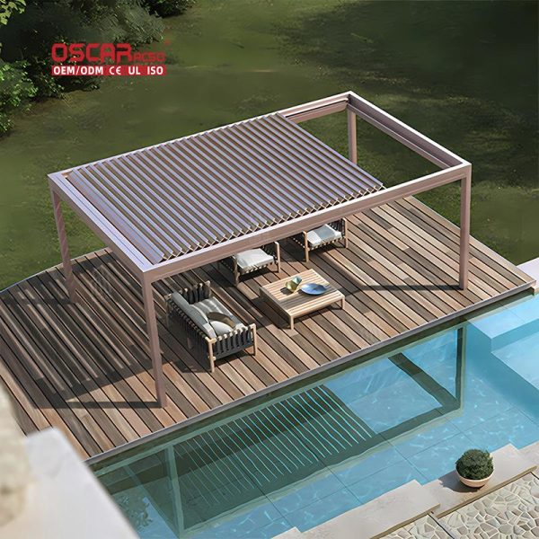 12X16 Motorized Bioclimatic Outdoor Patio Garden Pergola Roof Cover Retractable Pergola