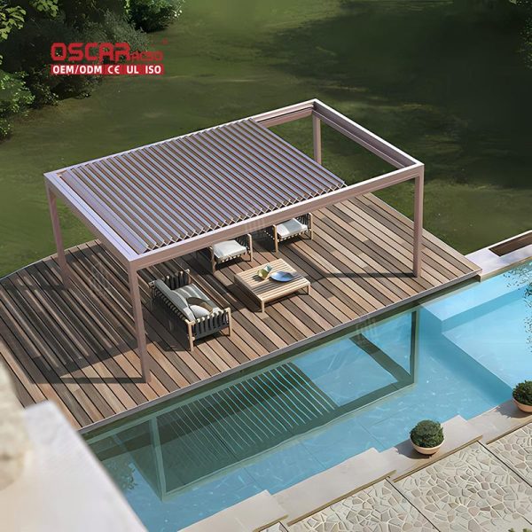 4X4 6X4M Modern Outdoor Aluminium Bioclimatic Louvered Pergola with Motorized Screen Garden Patio Backyard Retractable Pergola