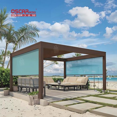 Outdoor Electric Waterproof Louvered Bioclimate Roof Structure with Ip65 Motor Gardens Patios Backyards Retractable Pergola