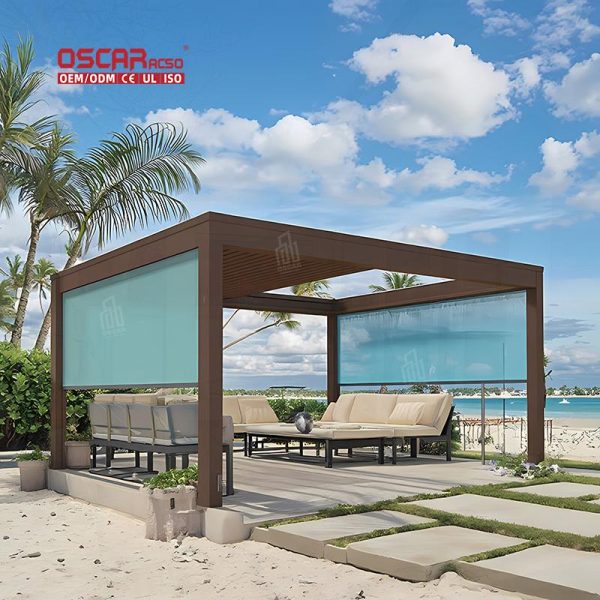 Aluminum Pergola Awning Louvers Patio Garden Balcony with Bioclimatic Feature Outdoor Shading Solution Retractable Pergola
