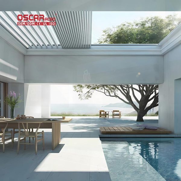 Outdoor Garden Pavilion with Motorized Aluminium Louver Roof Customizable Design Patio Backyard Terrace Retractable Pergola
