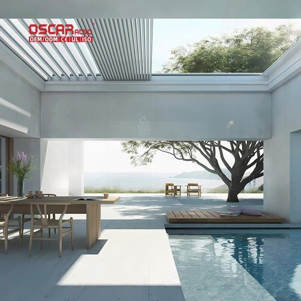 Aluminum Louvered Roof Sun Shade with Zip Screen Garden Patio Poolside Louvered Pavilion Outdoor Arches Retractable Pergola