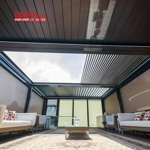 Waterproof Openable Aluminum Louvre Roof Pergola Systems with Led Lights Garden Patio Balcony Retractable Pergola