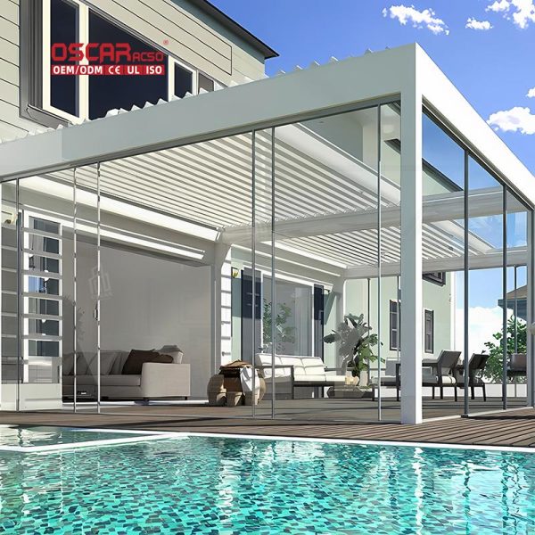 Waterproof Sunproof Adjustable Ventilation Outdoor Patio Backyard Metal Aluminum Louvered Pergola Retractable Pergola