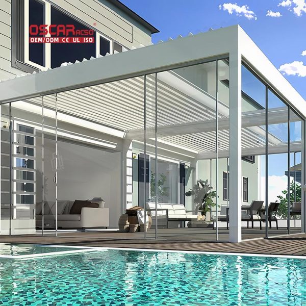 Electric Louvre Roof Outdoor Garden Yard Waterproof Aluminum Pergola Gazebo Ideal Patio Backyard Picnic Retractable Pergola