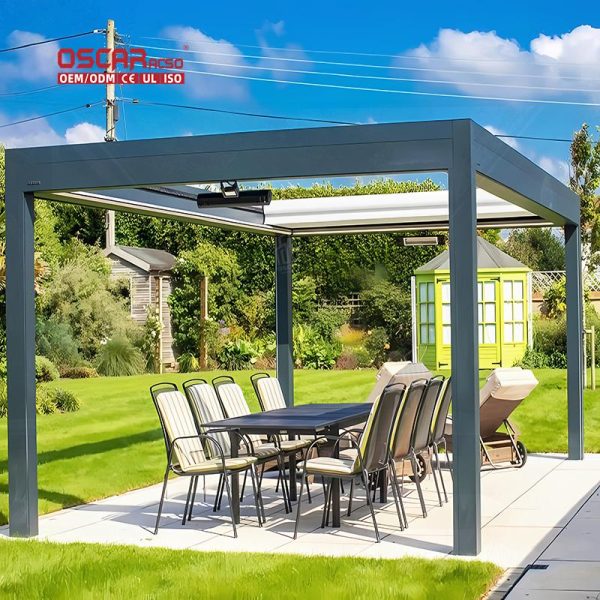 Automatize Outdoor Metal Structure Gardens Patios Backyards with Bioclimatic Function and Roof Shading Retractable Pergola
