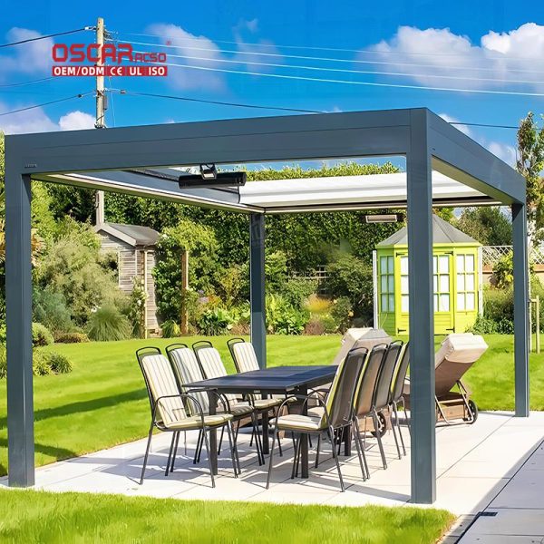 Motorized Electric Opening Closing Outdoor Aluminum Louvered Bioclimatic Pergola Patio Garden Terrace Retractable Pergola