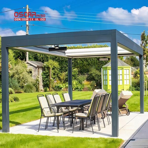 Modern Design Bioclimatic Motorized Aluminium Louvered Structure with Side Screens Patio Garden Poolside Retractable Pergola