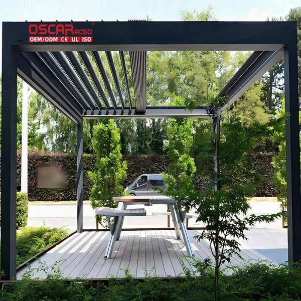 New Design 12X12 Aluminium Gazebo with Motorized Louver Roof Outdoor Garden Patio Backyard Retractable Pergola