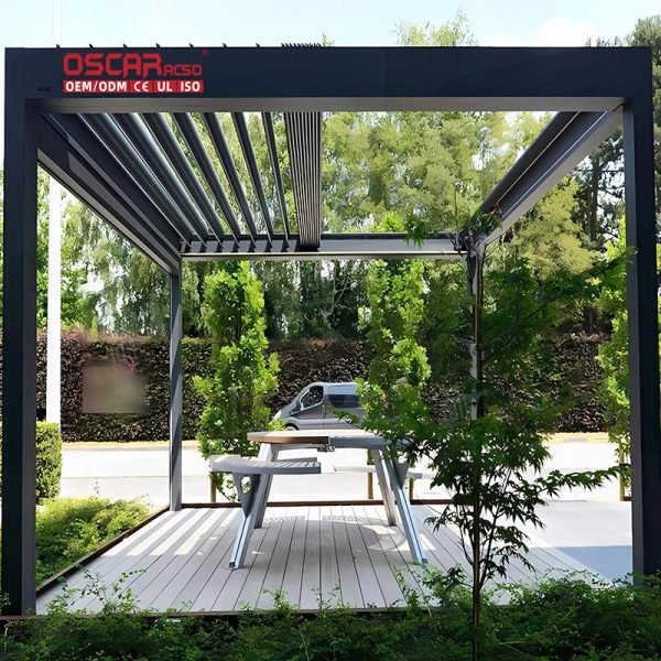 Eco – Friendly Waterproof Bioclimatic Aluminium Louver Roof System Kits Outdoor Patio Garden Balcony Retractable Pergola