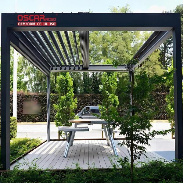 Pergola Roof with Side Sun Screen Modern Designs Outdoor Aluminum Electric Pergola Poolside Garden Patio Retractable Pergola