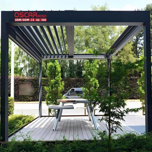 Aluminum Motorized Louvre Roof Sun Block Bioclimatic Pergola Ideal Garden Patio Poolside Outdoor Shading Retractable Pergola