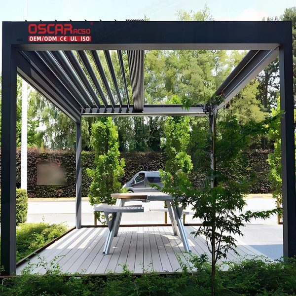 Motorized Waterproof Pergola with Led Strip Lights Luxury Garden Gazebo Outdoor Patio Backyard Retractable Pergola