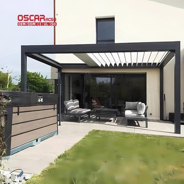 Opening Roof Outdoor Aluminium Pergola with Zip Screen Bioclimatic Sun Louvre Patio Garden Balcony Retractable Pergola