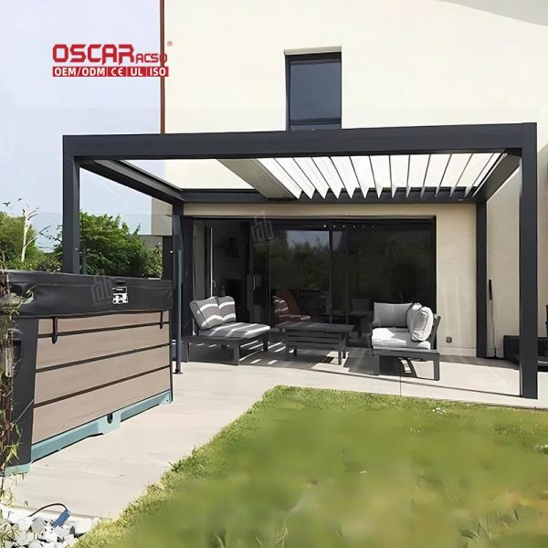 Outdoor Motorized Aluminum Louvers Roof Garden Patio Balcony Customizable Pergola Retractable Pergola