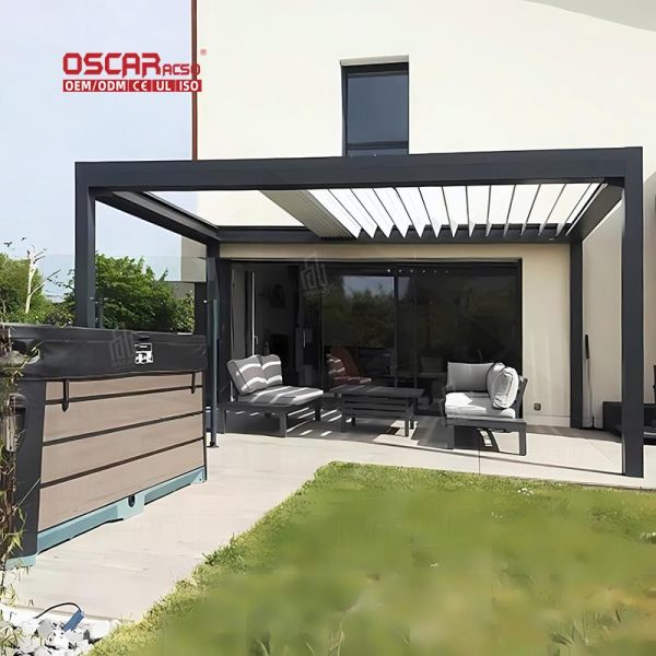 3X3 Outdoor Waterproof Balcony Roof Aluminium Gazebo with Furniture Garden Patio Terrace Retractable Pergola