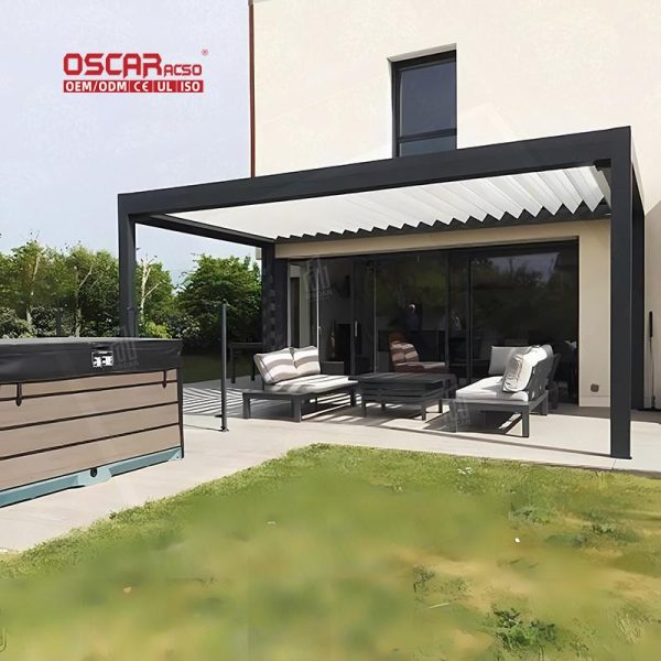 Outdoor Furniture Set with Led Lighting Back Yard Bioclimatic Pergola Ideal Garden Patio and Poolside Retractable Pergola