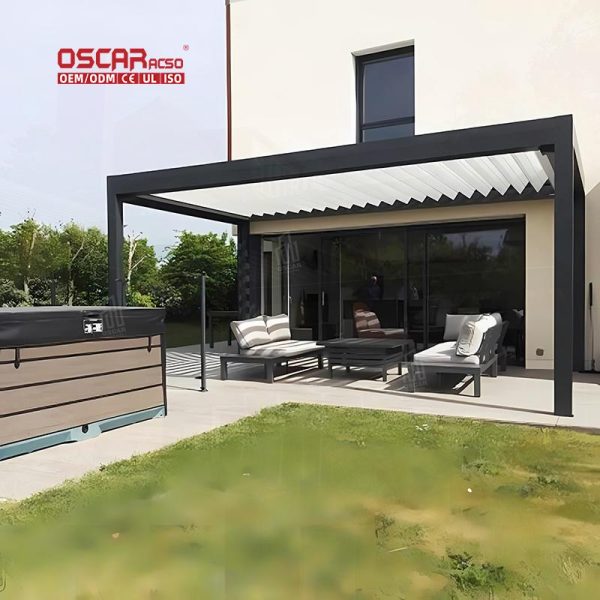 Automatic Electric Sunshade Backyard Patio Outdoor Garden Metal Roof Cover Shutter Retractable Pergola