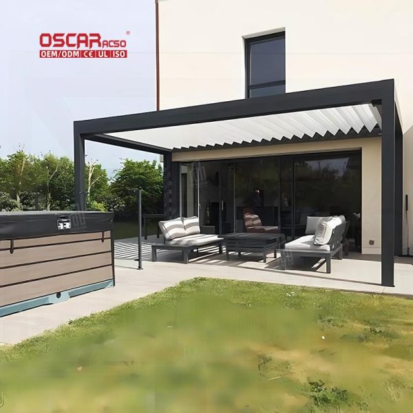 Electric Opening Waterproof Louvered Roof Outdoor Bioclimatic Garden Pergola Ideal Patio Backyard Balcony Retractable Pergola