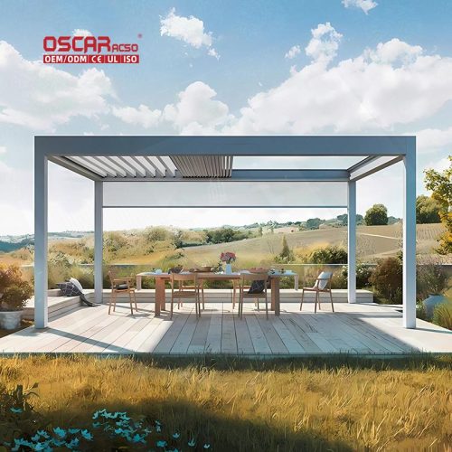 Louvered Aluminum Waterproof Manual Pergola Outdoor Garden Patio Mediterranean  Style Gazebo Pavilion Retractable Pergola