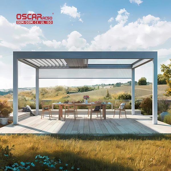 Outdoor Waterproof Louvered Metal Roof Covers with Roller Blinds Garden Patio Terrace Retractable Pergola
