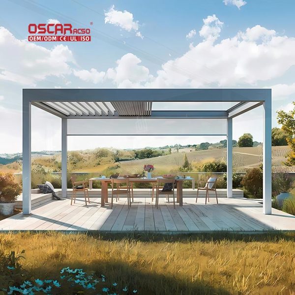Roof Systems Balcony Outdoor Garden Aluminium Pergola Shade with Adjustable Angle and Weather Resistance Retractable Pergola